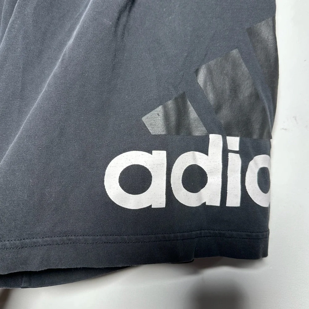Adidas Big Logo Athletic Shorts Black White Mens‎ Size Large Elastic Waist